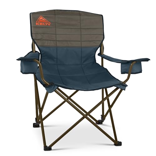Kelty Deluxe Lounge Chair – Folding Outdoor Camp Chair, Insulated Cupholders, Customized Recline, Steel Frame, Padded Roll Storage, 2024 (Deep Lake) - color: Dark Shadow / Midnight Navy