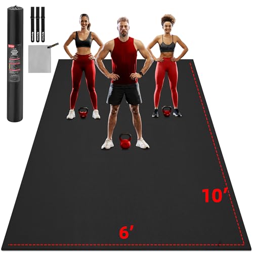 GymCope Extra Large Exercise Mat, 10'x6'/9'x6'/8'x6'/7'x5'/6'x4'(8mm) Thick Workout Mat for Home Gym & Garage Flooring, Shoe-Friendly, High-Density, MMA, HIIT, Weight Lifting, Cardio&Strength - color: 10'x6'x8mm-Black