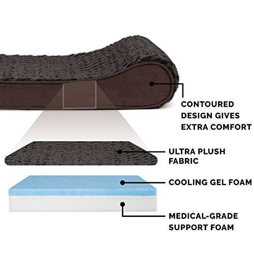Furhaven Cooling Gel Dog Bed for Large Dogs w/ Removable Washable Cover, For Dogs Up to 150 lbs - Ultra Plush Faux Fur & Suede Luxe Lounger Contour Mattress - Chocolate, Jumbo Plus/XXL - color: Ultra Plush (Chocolate), size: Jumbo Plus