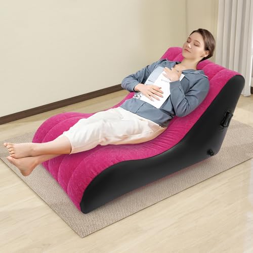 PVC Air Mattress Sofa Bed, Modern Inflatable Couch with Built in Double Layer Pump S Shaped Blow Up Chamber Airbed 440lbs Capacity for Living Room Office Camping Indoor Outdoor Use (Rose-red Black) - color: Rose-red Black