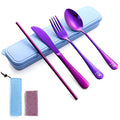 Boulder Bee | Travel Utensils Set | Reusable Camping Cutlery Set | Stainless Steel Flatware Set | Portable Silverware Set with Case | Includes Knife/Fork/Spoon/Straw/Cleaning Cloth/Case (Purple) - color: Purple