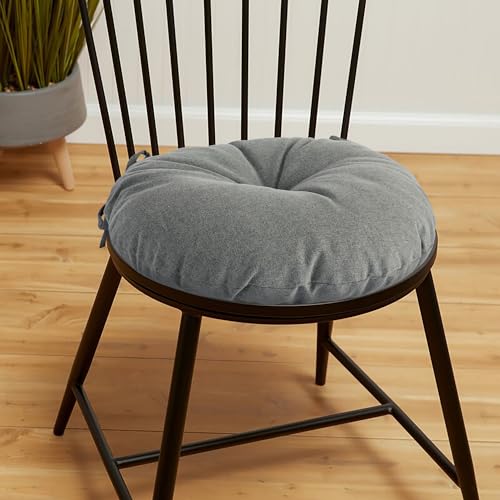 Magpie Fabrics Outdoor 15"x15"x4" Round Bistro Seat Cushions with Ties Set of 2, Tufted Waterproof Patio Floor Chair Pads for Home Garden Balcony Kitchen Office Porch, Dark Grey - color: Dark Grey