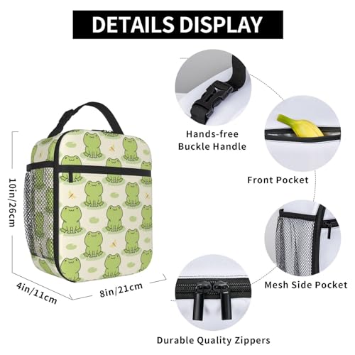 Cute Frog Insulated Lunch Bag Portable Reusable Zipper Lunch Box For Men Women Work Picnic Travel Camping - color: Black23