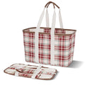 CleverMade Collapsible LUXE Tote, 30L Foldable Grocery Shopping Bag, Reusable - color: Red Checker