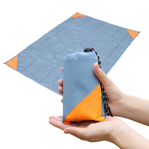 Orga'Neat Pocket Picnic Blanket, Beach Mat Waterproof Sandproof, Compact Lightweight Small Tarp for Camping, Hiking, Backpacking, Festival, Travel, Foldable in Bags (Grey/Orange, 55"x39") - color: Grey/Orange, size: 55"x39"