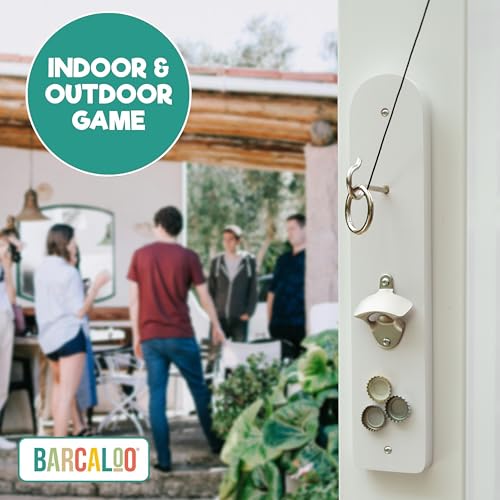 Barcaloo Hook and Ring Game with Bottle Opener and Magnetic Bottle Cap Catch - Adult Ring Toss Game for Both Indoor and Outdoor Use - color: White