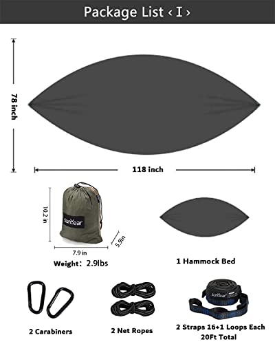 Sunyear Hammock Camping with Rain Fly Tarp and Net, Portable Camping Hammock Double Tree Hammock Outdoor Indoor Backpacking Travel & Survival, 2 Tree Straps,100% Waterproof - color: Green Bundle, size: 78"W*118"L