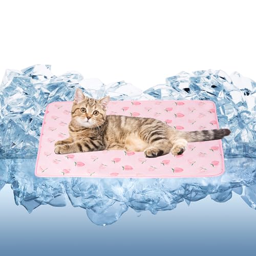 DELIFUR Cat Cooling Mat- Pet Cooling Mat Outdoor for Dogs Self Cooling Pad for Kitten Cat Puppy Machine Washable (Small, Pink Peach) - color: Pink Peach, size: S: 19.5" x 15.5"