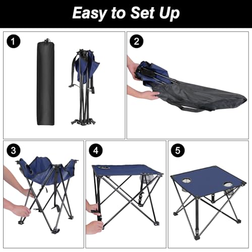 Moclever 2PCS Foldable Camping Table–Ultralight Portable Table with Cup Holders&Carry Bag, Perfect for Outdoor Adventures,Picnic,Beach, BBQ,Hiking & Home Use - style: 2Pcs Navy Blue