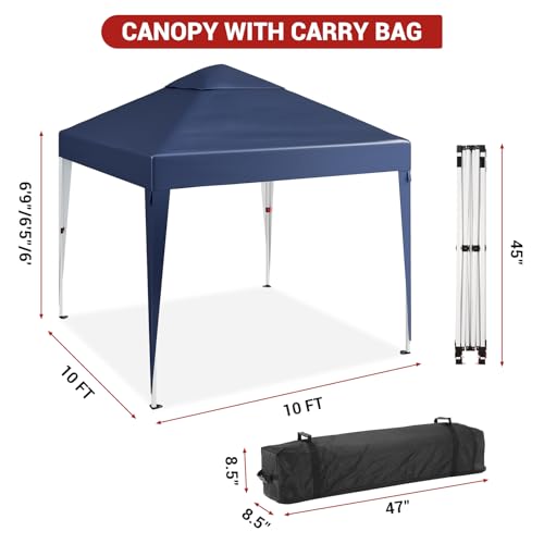 10 x 10 FT Pop Up Canopy Tent, Height Adjustable Sun Shade Shelter with Top Vent, Commercial Portable Instant Canopy with Wheeled Carry Bag, Waterproof Party Tent for Patio, Garden, Navy Blue - color: Navy Blue, size: Leg Wrap