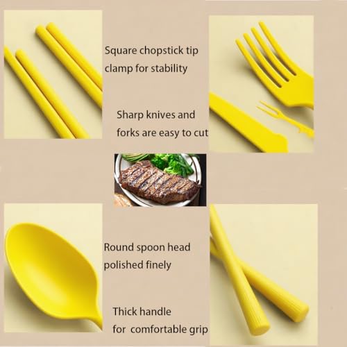 Straw Portable Travel Utensils with Case, Reusable Camping Utensil Sets for Work School Adults or Daily Use Cutlery Set - Fork And Spoon Set For Lunch Box (Yellow) - color: Yellow