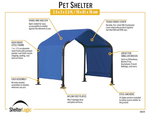 ShelterLogic 2.5' Outdoor Pet Shade, Versatile Pet Canopy Tent for Small-Breed Dogs, Cats, Small Animals and Livestock, Blue - size: Small