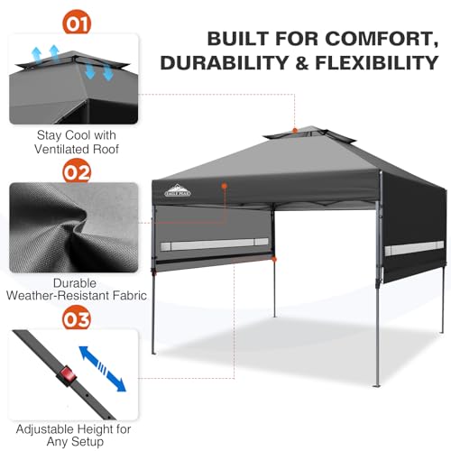 EAGLE PEAK 17x10 Pop up Gazebo Canopy Tent Outdoor Instant Canopy Shelter with Adjustable Dual Half Awnings (Gray) - color: Gray