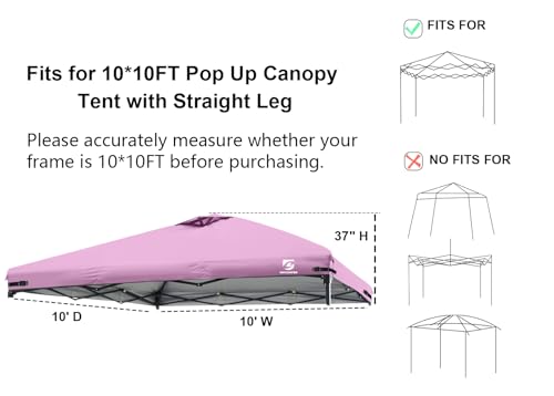 10x10 Pop Up Canopy Replacement Top Cover with Air Vent for Straight Leg Canopy Tent, Waterproof for Outdoor Garden Patio Camping Sun Shade (Pink) - color: Pink