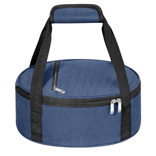 Round Insulated Casserole Carrier – 12" Portable Pie Carrier Bag for Hot or Cold Food, Leakproof Thermal Lunch Tote with Handle for Parties Picnic & Travel - Navy Blue - color: Navy Blue, size: Single