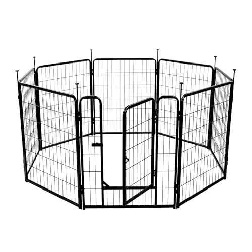 Amazon Basics Dog Playpen, 8 Panels Metal Fence with Door, Foldable for Indoor and Outdoor Use, Suitable for Small to Medium Sized Dogs, 30 Inch Height, Black - style: 8pcs-30"