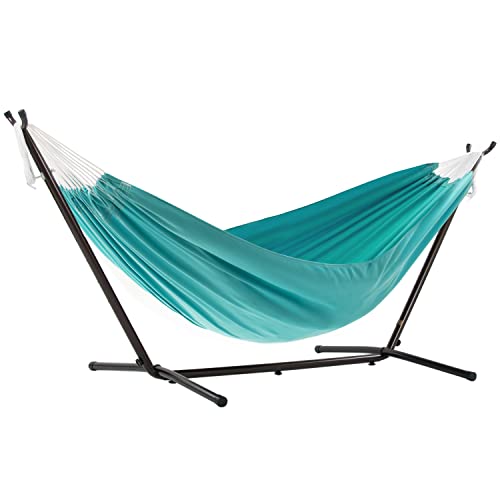 Vivere Double Sunbrella Hammock, Weather-Ready Outdoor Lounger with Space-Saving Steel Stand and Carry Bag, 450 Lb Capacity, 9 Foot, Aruba - color: Aruba
