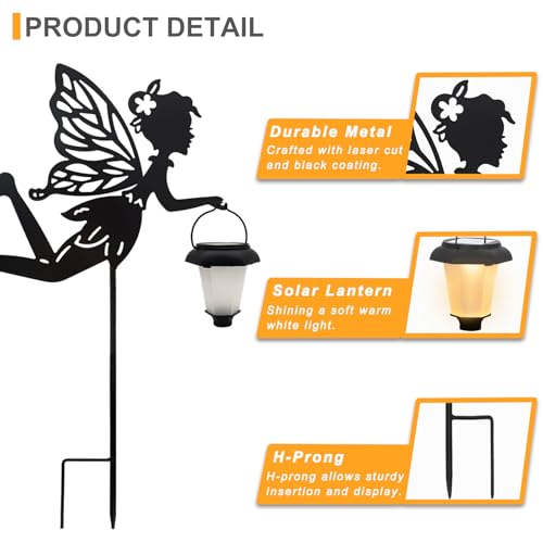 Solar Fairy Garden Stake Decorative Lantern, 2 Pack Metal Fairy Angel Garden Silhouette Lights for Lawn, Pathway, Patio, Yard Outdoor Decor - size: Fairy1
