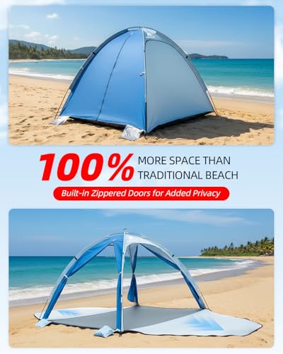 Abahub 3 Person Beach Tent Sun Shelter with UPF 50+ UV Protection, Portable Sun Shade with 4 Doors and 360° Ventilation, Lightweight Beach Cabana for Beach, Camping, Fishing & Outdoor Activities - size: 4 DOOR