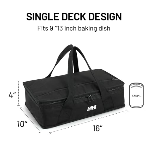 MIER Insulated Casserole Carrier for Hot or Cold Food Thermal Food Carrier Bag for Lasagna Potluck Parties Picnic Cookouts, Fits 9"x13" Baking Dish/Foil Pan, Black - color: Black, size: 16 x 10 x 4 inches