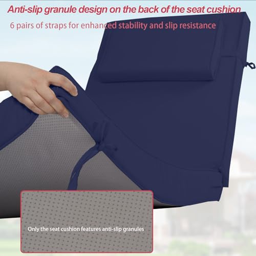 Chaise Lounge Cushions Outdoor 72x21x4 Inch, Patio Lounger Chair Cushion with Removable Cover, Fade Resistant Replacement Pad for Outdoor Furniture (Navy Blue, 72x21x4 inch) - color: Navy Blue