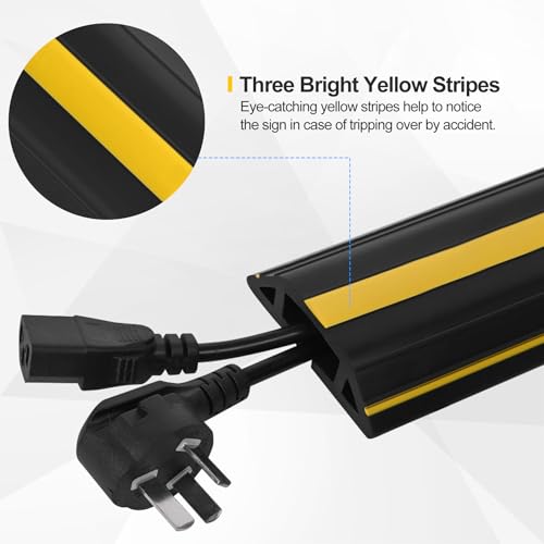 Floor Cord Cover 4.1Ft 2Pcs Heavy Duty PVC Floor Cable Protector Electric Cord Hider Cable Management Floor Strip Extension Cord Covers Cable Raceway for Wires on Floor Inner Channel 1.36" W x 0.43" H - color: Black & Yellow, size: 4.1Ft - 2PCS