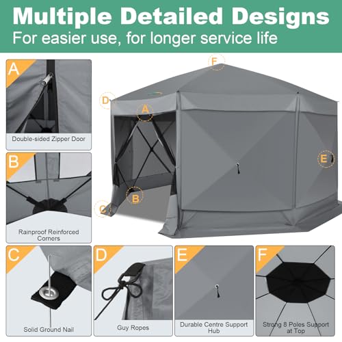 COBIZI 15x15 FT Pop Up Gazebo - Canopy Tent, Large Gazebos On Clearance with Sidewalls, Screened in Gazebo,carpas para Patio,Portable Screen Tents for 12-15 Persons Outdoor Camping, Backyard, Gray - color: Gray, size: 15x15ft with 7 sidewalls
