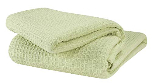 Glamburg 100% Cotton Thermal Twin Blanket, Breathable Waffle Blanket, All Season Sage Green - color: Sage Green, size: Twin (60"x90")