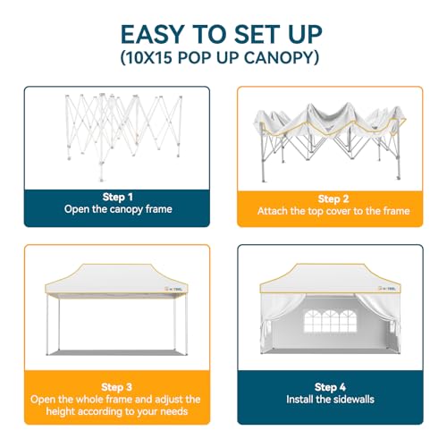 Hoteel 10x15 Pop Up Canopy Tent Heavy Duty with 4 Sidewalls, Waterproof Party Tent, Easy Set-up Commercial Instant Tents with Roller Bag & Sandbags, Hexagonal Leg (1-Year Warranty) - color: White, size: 10×15 （4 Walls）