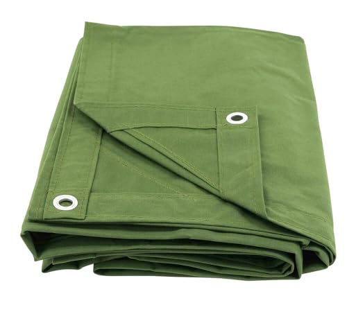 Mytee Products 7' x 9' Green 12oz Canvas Tarp with Grommets - Water Resistant - Heavy Duty Canvas Tarps - Multipurpose Tarpaulin Cover for Canopy Tent, Roof, Camping, Semi Trucks & Cargo - color: Green (1 Pc), size: 7' x 9'