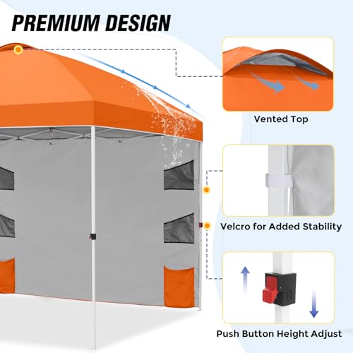 EAGLE PEAK Commercial Canopy 10x10 with Sidewall Storage, Easy OnePerson Setup Pop Up Canopy Tent with Roller Bag, Stakes, Ropes, and Weight Bags, Orange - color: Orange