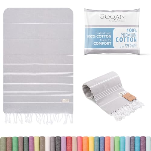 GOQAN Turkish Beach Towel Oversized 39x71 | Thin, Lightweight, 100% Cotton and Sand Free Towel is Suitable for Beach, Bathroom, Pool, Travel, Swim & Gift - Grey - color: Grey, style: Lucky