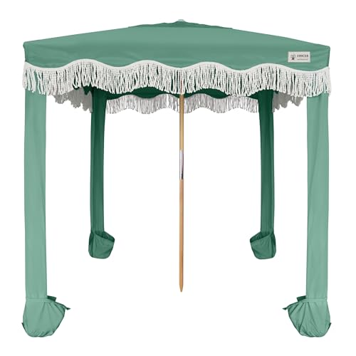 AMMSUN Beach Cabana with Fringe, 7' x 7' Boho Beach Canopy with Tassels, Easy Set up & Premium Wood Pole, Cabana Tent with Sand Pockets, Instant Sun Shade for Sand, Garden, Patio, Mint Green - color: Mint Green