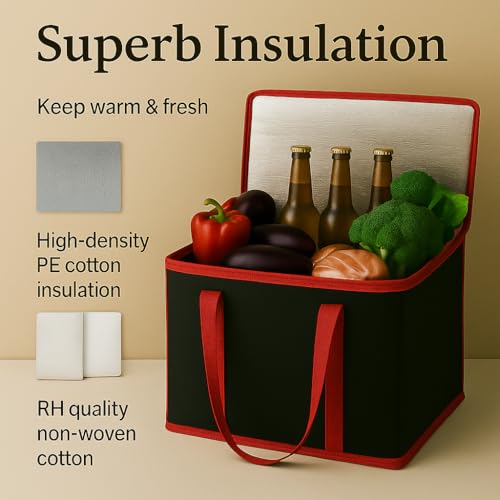 musbus 2 Pack Jumbo Chillout Thermal Tote, Foldable Insulated & Reusable Food Delivery Bag for Groceries, Potlucks, Sundries & More Cooler Bag Insulated Grocery Bags Large Freezer Shopping - color: Black_red, size: X-large（16w X 12.5h X 9d）