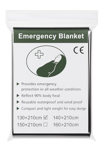 50 Pack Emergency Foil Blankets 51” x 83” – Thermal Mylar Survival Blankets Individually Wrapped for Outdoors, Camping, Hiking, First Aid, Emergency Preparedness & Homeless Outreach