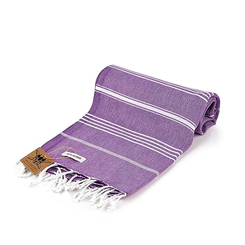100% Organic Turkish Cotton Beach and Bath Towel, Peshtemal Towel Blanket, Quick Dry Sand Free, Oversized Light Compact, Diamond Weave, Prewashed, 71 x 39 Inches (Purple) - color: Purple