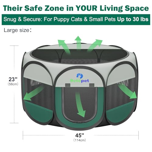Playpen for Small Dogs Cats Crate: Puppy Play Pen Indoor Outdoor Foldable Potable Exercise Cage Pop up Kennel for Guinea Pig Rabbits Hamster Travel with Carrying Case & Food Bowl (Green, L, 1) - color: Green, size: L