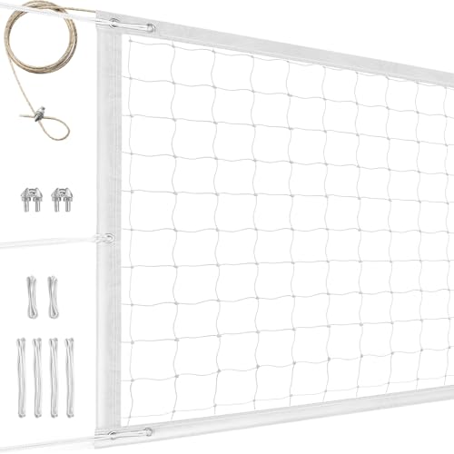 Professional Volleyball Net Outdoor Heavy Duty, All Weather Enhanced, Extended Stainless Steel Cable, Extra Thick Borders, for Backyard Beach Pool Indoor Outdoor- Regulation 32x3FT (Net Only) - color: White