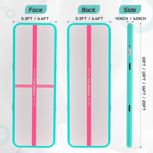 Pink Gymnastics Mat Inflatable Tumble Track Mats 10/13/16/20ft Training Mats for Home Air Mat for Kids with Pump 4”/6” Thick for Cheerleading/Yoga/Exercise/Parkour/Beach/Park/Water - color: Green Red, size: 13ft*3.3ft*6inches(4m*1m*0.15m)