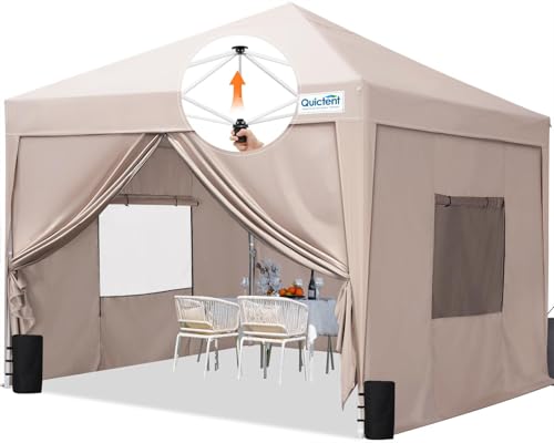 Quictent Privacy 6.6x6.6 Pop up Canopy Tent with Sidewalls and Roll-up Ventilated Windows, One Person Easy Setup, Outdoor Commercial Gazebo Shelter Enclosed Waterproof, Bonus 4 Sandbags - color: Tan, size: 6.6x6.6ft