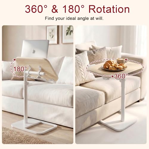GOYLSER TV Tray Table for Couch, Height Adjustable/360° Swivel/180° Flip-Over Panel Design C-Shaped End Table, Sofa End Side Table with Phone & Tablet Slot for Eating, Laptop, Couch (Natural) - color: Natural, style: Tilt C Table