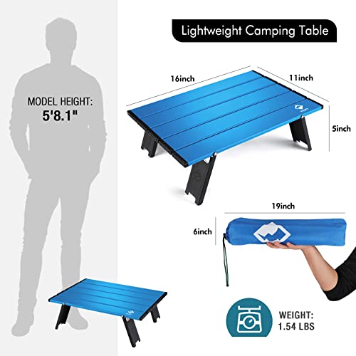 VILLEY Portable Mini Folding Beach Table, Ultralight Aluminum Side Table with Carry Bag for Camping, Picnics, and Outdoor Activities - Blue - color: Blue