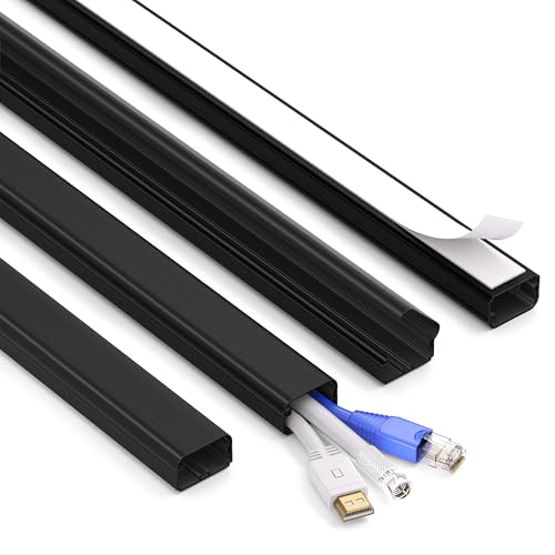 ZhiYo Large Capacity Wire Hiders for TV on Wall for 2-4 Cords, 63in (4xL15.8in) PVC Cable Cover with Adhesive Tape, Snap and Lock Design for Wall Mounted TV, Black Cord Covers for Wires on Wall - color: Black, size: W1.2in x H0.7in - L63in