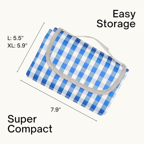 Cute Gingham Picnic Blanket, Waterproof Foldable, in Large 80x60in and Extra Large 80x80in, Portable Compact Beach Blanket, Oversized XL Outdoor Mat (Blue, X-Large) - color: Blue, size: X-Large