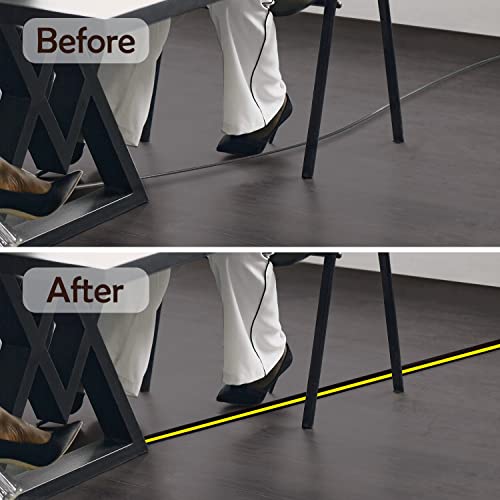 Rubber Bond Cord Cover Floor Cable Protector - Strong Self Adhesive Floor Cord Covers for Wires - Low Profile Extension Cord Covers for Floor & Wall - color: Black Stripped - One Thick Cord, size: 6 Feet