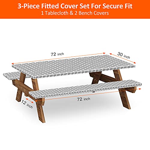 6ft Picnic Table and Bench Cover, Camping Essentials RV Gear, 72in Waterproof Windproof Outdoor Elastic All Around Tablecloth, Fitted Rectangle Tables and Seats, Gray-White Moroccan - color: Gray-white Moroccan, size: 72"