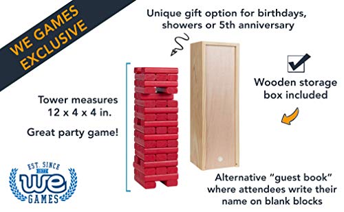 WE Games Wooden Block Stacking Party Game for Adults, Tumble Tower Wedding Guest Book Alternative, Tabletop Games, Includes Storage Case, 12 inches - color: Red