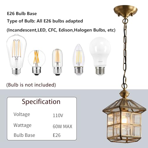 Milaii Mi Copper Brass Outdoor Pendant Light 12.6in Exterior Lantern Hanging Light Fixture Waterproof Anti-Rust Porch Light Outdoor Chandelier for Porch Kitchen Dining Room Entryway Patio - color: Brass