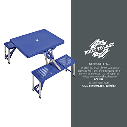 Picnic TIME Portable Folding Picnic Table with Seats for 4, Collapsible Aluminum Table with Benches & Umbrella Hole, Lightweight Foldable Table for Camping, Travel, Backyard, Tailgating | with Umbrella Hole - color: Royal Blue