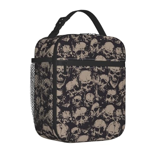 Human Skull Skeleton Funny Halloween Insulated Lunch Bag Portable Reusable Zipper Lunch Box For Men Women Work Picnic Travel Camping - color: Black14
